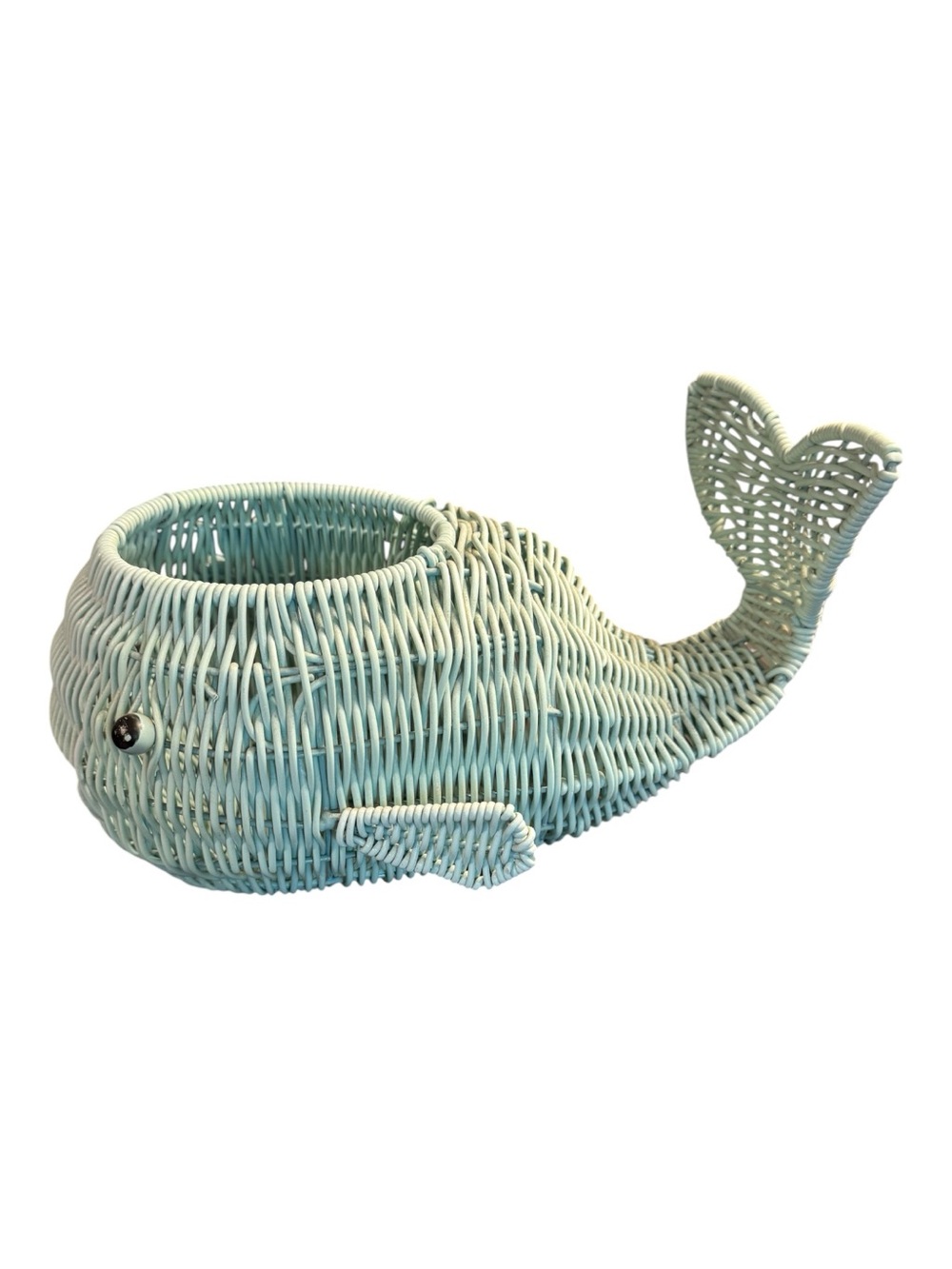 Ciroa Light Blue Wicker Whale Basket Coastal Nautical Decor Storage